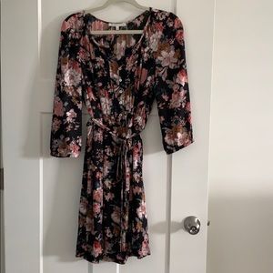 Black Floral Dress with Sleeves and Pockets